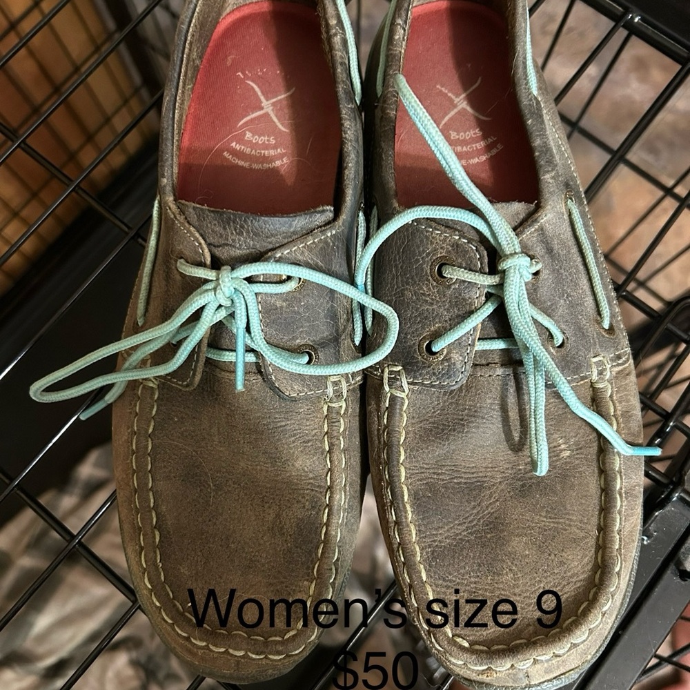 Twisted X Brown and Green Moccasins with Classic Moc-Toe Stitching